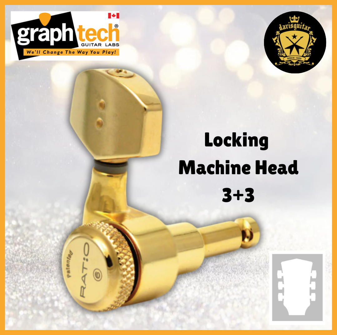 Graphtech PRL-8311-G0 Machine Head 3+3 Locking Tuners Gold for electric or acoustic guitar