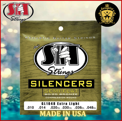 SIT GL1048 Acoustic Guitar String 10-48 Silencers Semi Flat 80/20 Compression Wound Extra Light