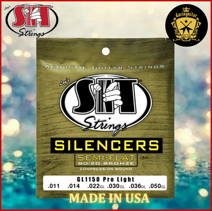 SIT GL1150 Acoustic Guitar String 11-50 Silencers Semi Flat 80/20 Bronze Compression Wound Pro Light