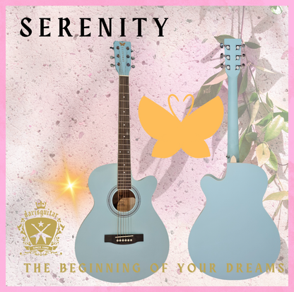 Serenity Beginner Acoustic Guitar Satin Blue Free Bag, Strap Capo Pickcase pick Tuner