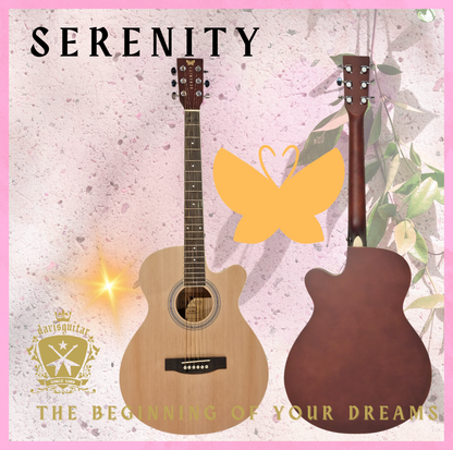 Serenity Beginner Acoustic Guitar Satin Natural Free Bag, Strap Capo Pickcase pick Tuner