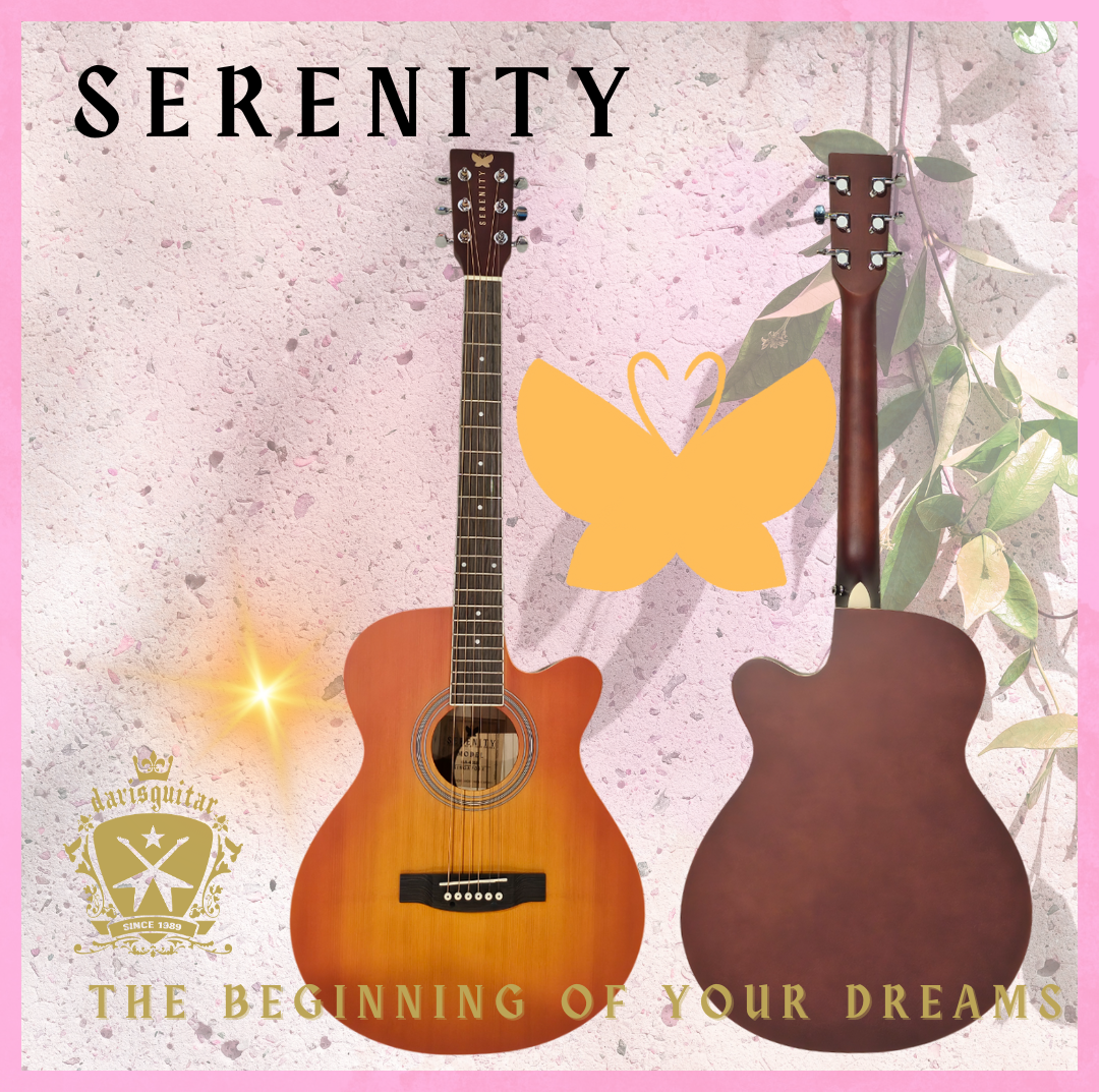 Serenity Beginner Acoustic Guitar Sunburst Black Free Bag, Strap Capo Pickcase pick Tuner