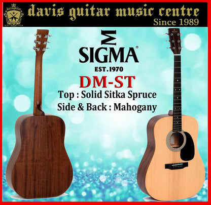 Sigma Acoustic Guitar DM-ST Natural Satin Solid Sitka Spruce Top Mahogany Side and Back