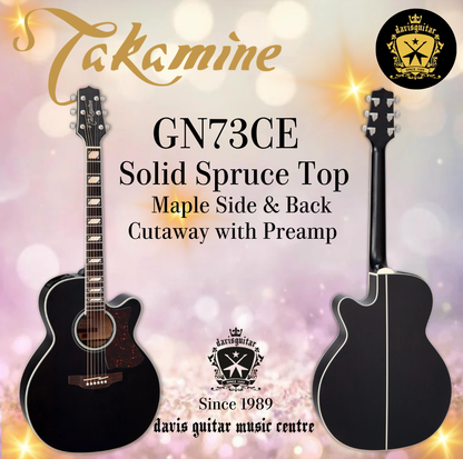 Takamine GN73CE Acoustic Electric Guitar Satin Black Solid Spruce Top Maple Side and Back