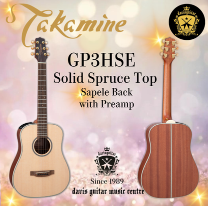 Takamine GP3HSE NS Mini Acoustic Electric Guitar Solid Spruce Top and Sapele Side and Back