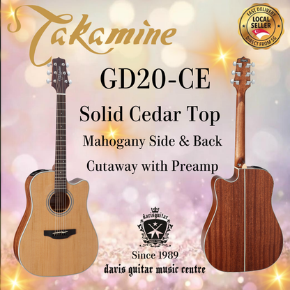 Takamine GD20CE-NS Solid Cedar Top Dreadnought Body Cutaway Electric Acoustic Guitar