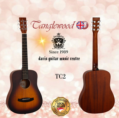 Tanglewood Travel Size Acoustic Guitar TC2 Satin Sunburst Natural Folk