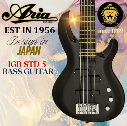 Aria 5 String Bass Guitar IGB-STD-5 Metallic Black PJ Pickup
