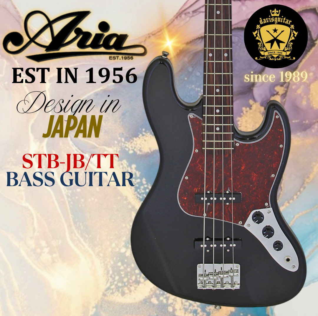 Aria 4 String Electric Bass Guitar STB-JB-TT-BK Jazz Pickup Gloss Black