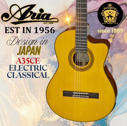 Aria Electric Classical Guitar Solid Spruce with preamp and Cutaway