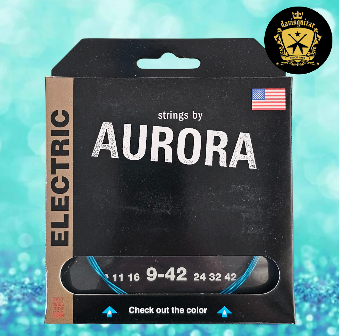 Aurora Aqua Blue Colour Coating 9-42 Electric Guitar Strings
