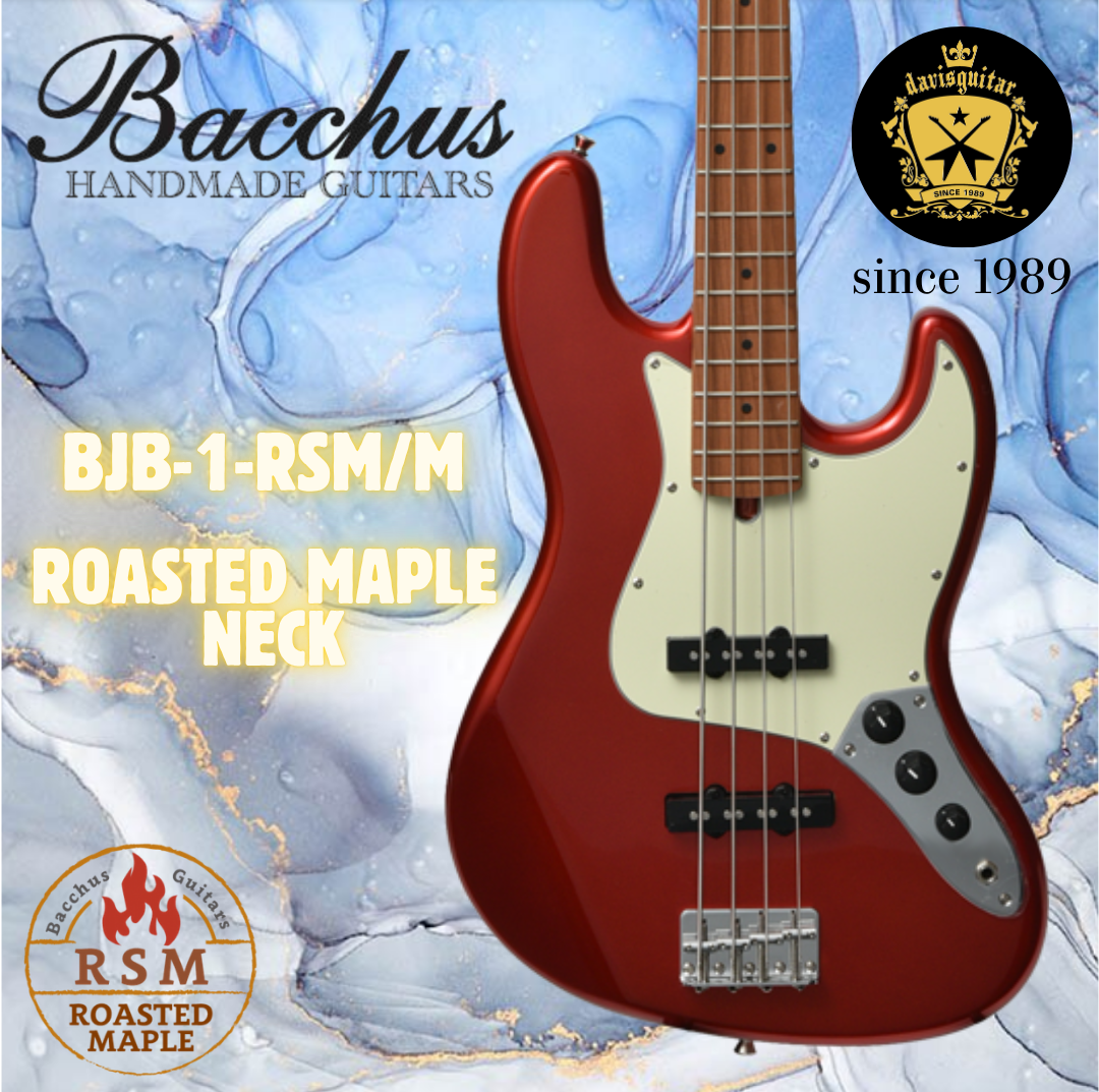 Bacchus BJB-1RSM-M-CAR Candy Apple Red Roasted Maple Neck 4 String Bass Guitar