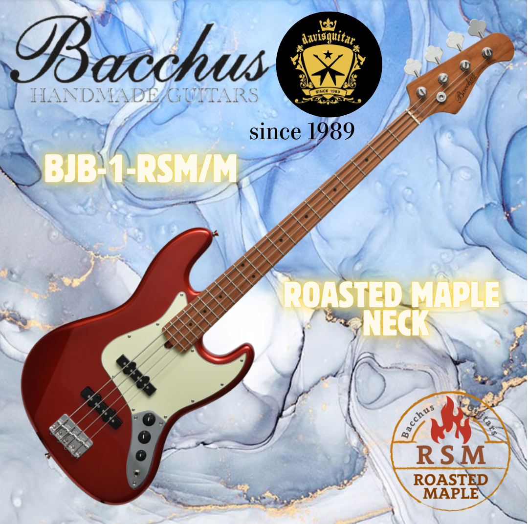 Bacchus BJB-1RSM-M-CAR Candy Apple Red Roasted Maple Neck 4 String Bass Guitar