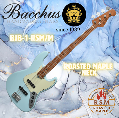 Bacchus BJB-1RSM-M-SOB Sonic Blue Roasted Maple Neck 4 String Bass Guitar