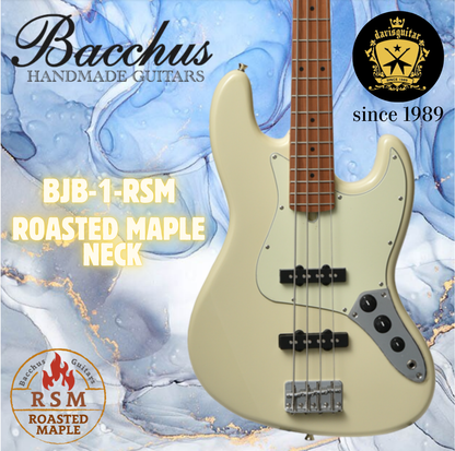 Bacchus BJB-1-RSM-M-OWH 4-String Bass Guitar Olympic White Roasted Maple Neck Jazz Pickups
