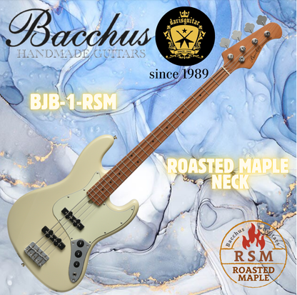 Bacchus BJB-1-RSM-M-OWH 4-String Bass Guitar Olympic White Roasted Maple Neck Jazz Pickups