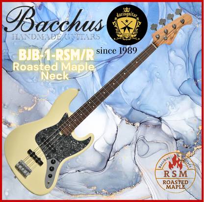 Bacchus 4 String Bass Guitar BJB-1-RSM-R-BPPG-OWH Olympic White Roasted Maple Neck