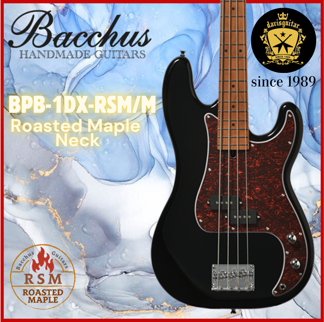 Bacchus 4 String Bass Guitar BPB-1DX-RSM-M Black Roasted Maple Neck Stainless Steel Frets