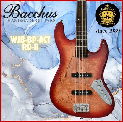 Bacchus WJB-BP Act 4-String Active Bass Guitar Burl Poplar Top Red
