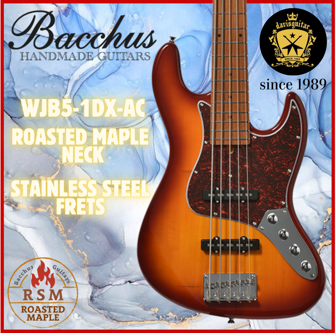 Bacchus WJB5-1DX-AC RSM/M 5 String Active Bass Guitar Cherry Sunburst 2 Band EQ