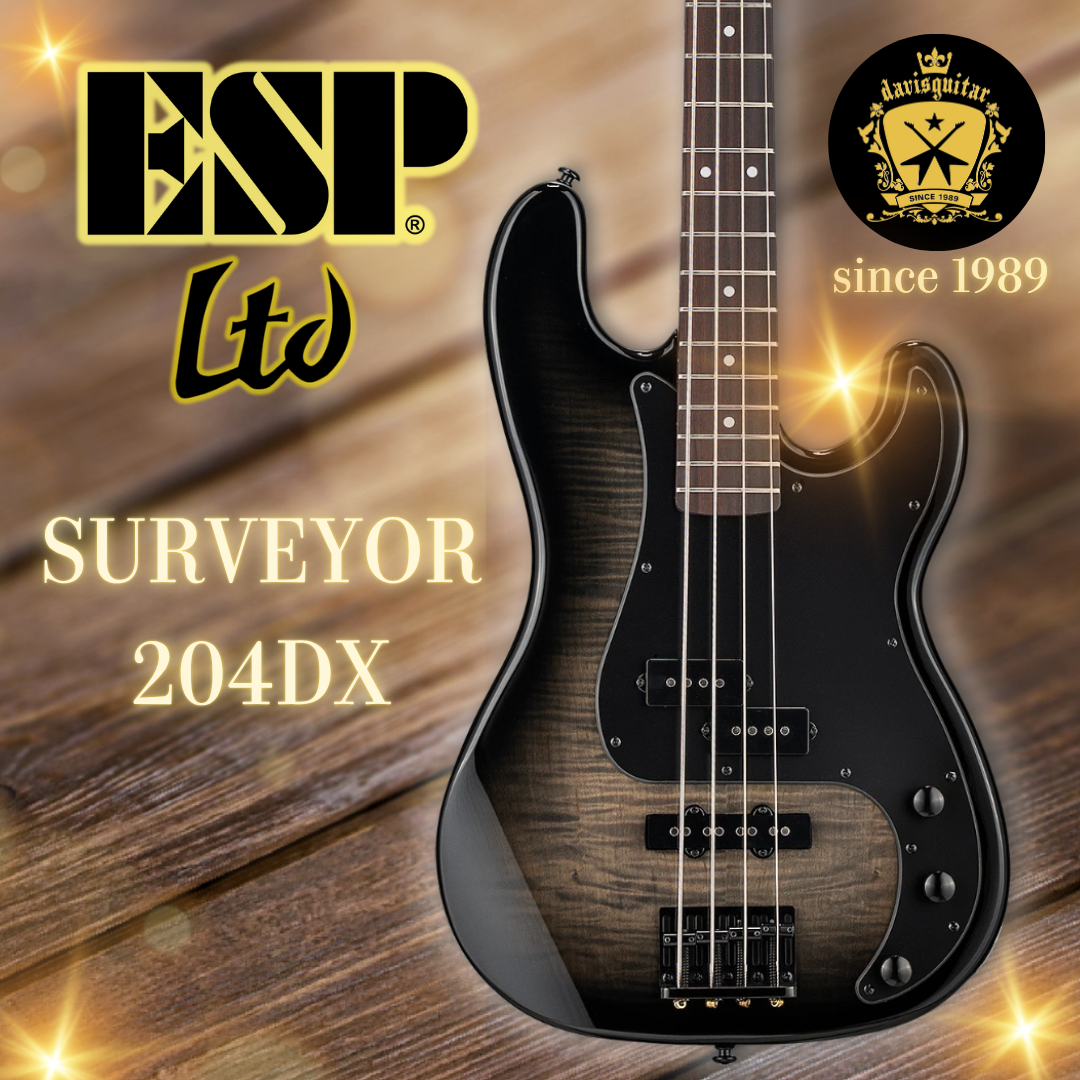 ESP LTD Surveyor-204DX 4 String Bass Guitar Black Burst Poplar Top Roasted Maple Neck (December)