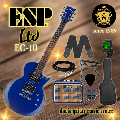 ESP LTD EC-10 Blue Electric Guitar with Laney Amp, Cable, Strap, Tuner, Capo, Pick Package