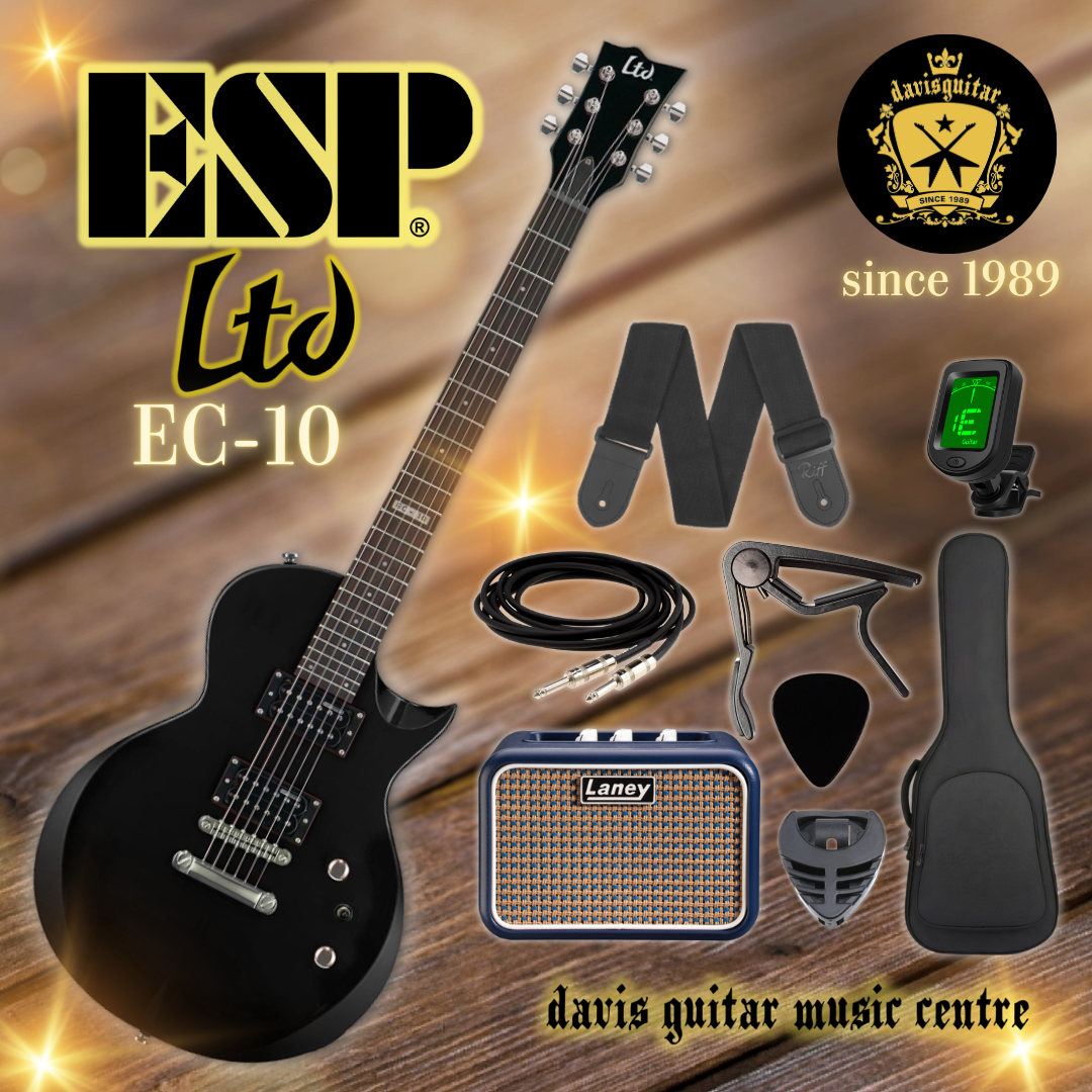 ESP LTD EC-10 Black Electric Guitar with Laney Amp, Cable, Strap, Tuner, Capo, Pick Package