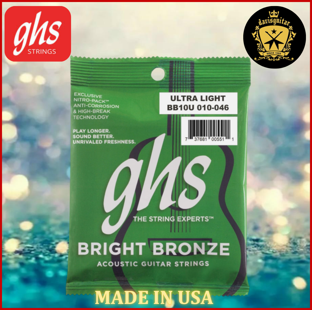 GHS BB10U 10-46 Bright Bronze 80/20 copper zinc alloy wound over Hexagonal Steel Core Acoustic Guitar String