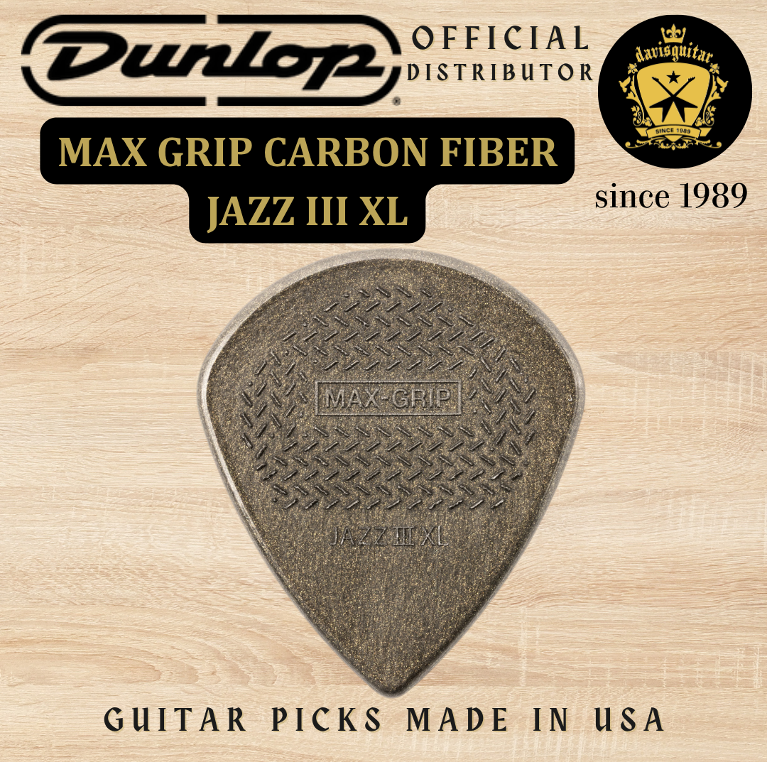 Jim Dunlop Guitar Pick Max-Grip Jazz III XL Carbon Fiber 1.38mm Made In USA