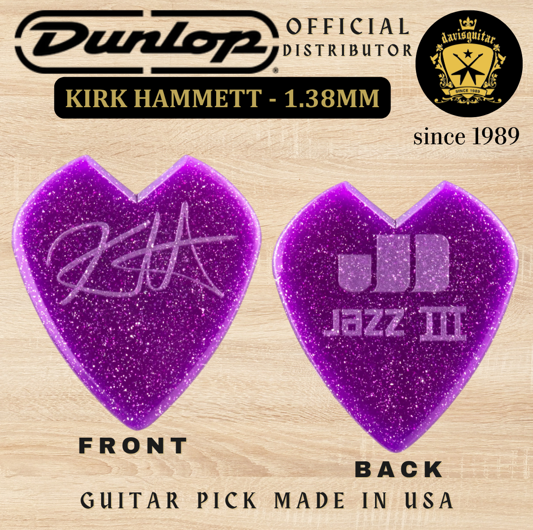 Jim Dunlop Guitar Pick Kirk Hammett Jazz III Purple Sparkle 1.38mm Made In USA