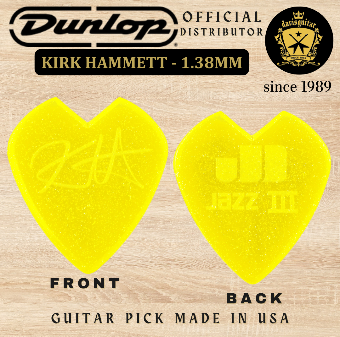Jim Dunlop Guitar Pick Kirk Hammett Jazz III Yellow Sparkle 1.38mm Made In USA
