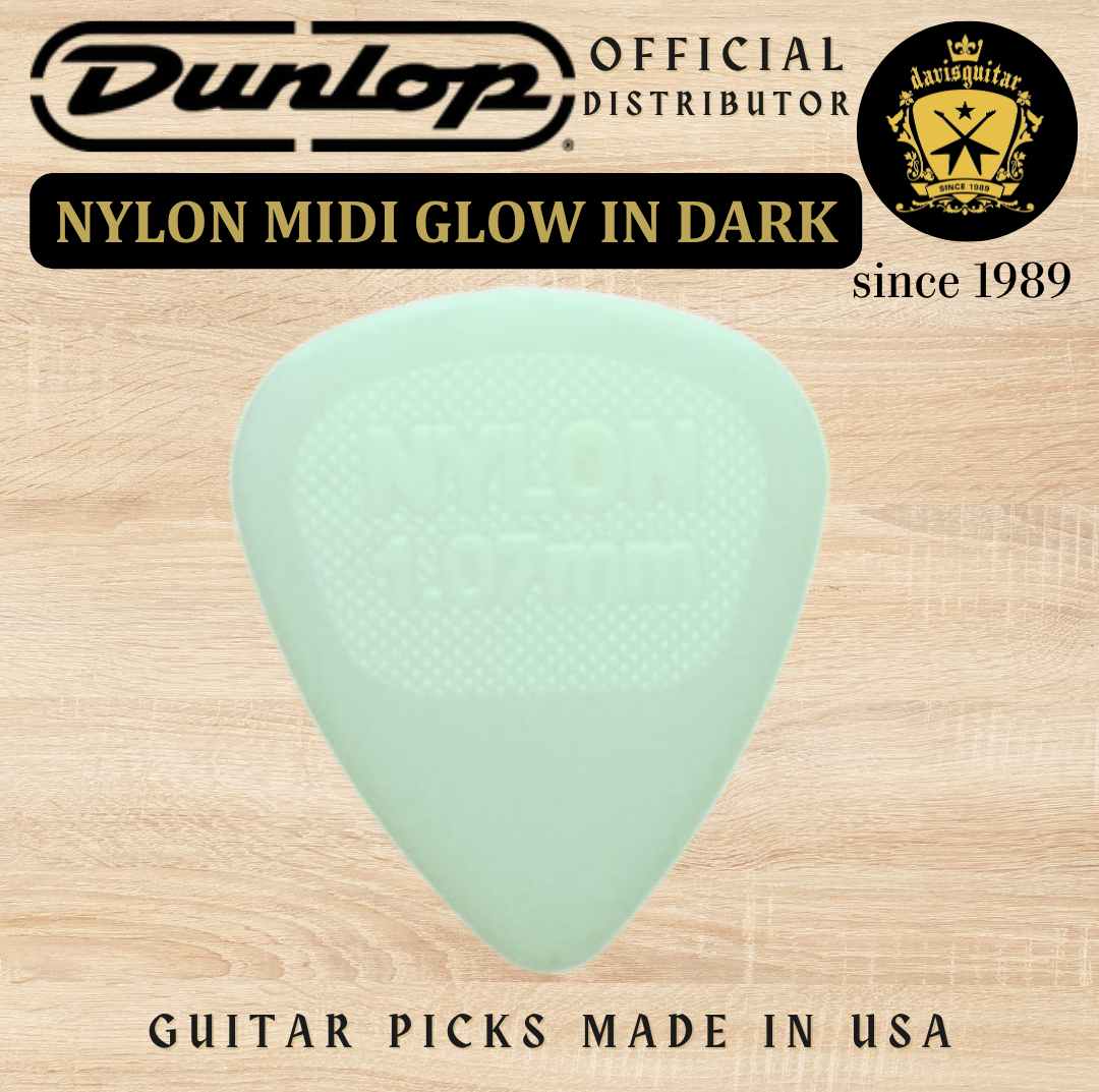 Jim Dunlop Guitar Pick Nylon Midi Glow 1.07mm Made In USA