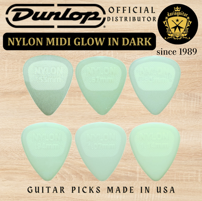 Jim Dunlop Guitar Pick Nylon Midi Glow 1.07mm Made In USA