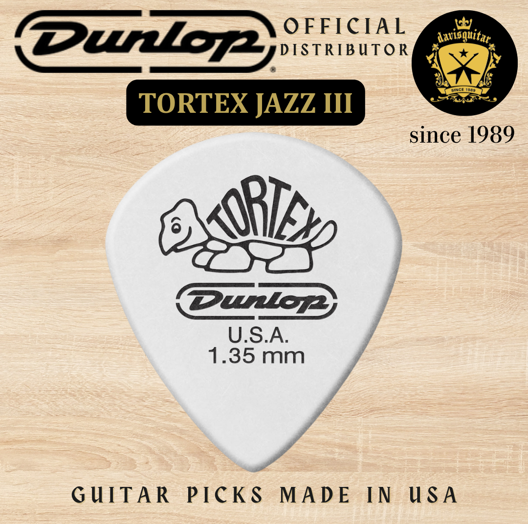 Jim Dunlop Guitar Pick Tortex White Jazz III 1.35mm Made in USA