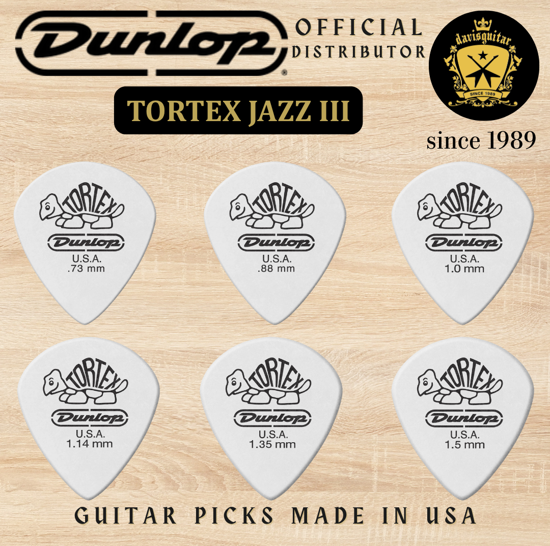 Jim Dunlop Guitar Pick Tortex White Jazz III 0.73mm Made in USA