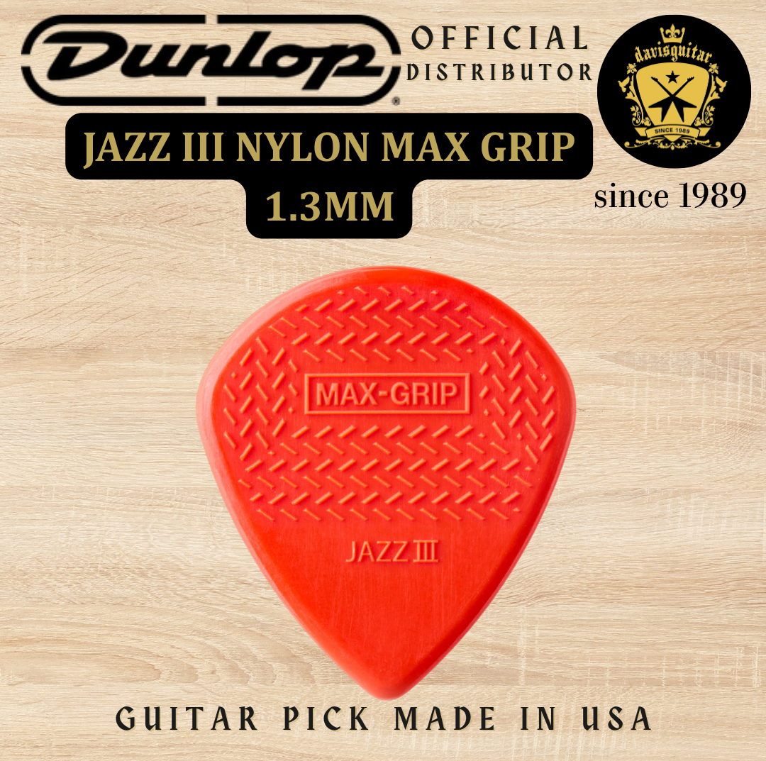 Jim Dunlop Guitar Pick Max-Grip Jazz III Nylon 1.38mm Made In USA
