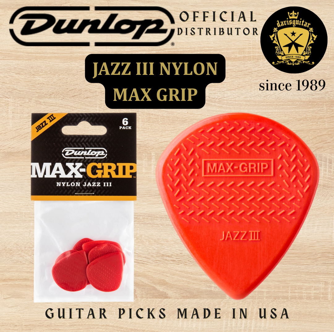 Jim Dunlop Guitar Pick Max-Grip Jazz III Nylon 1.38mm packet (6pcs) Made In USA