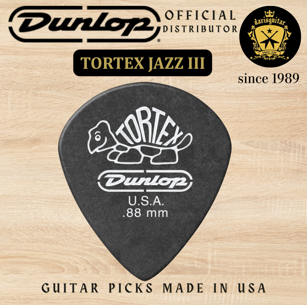 Jim Dunlop Guitar Pick Tortex Pitch Black Jazz III 0.88mm Made In USA