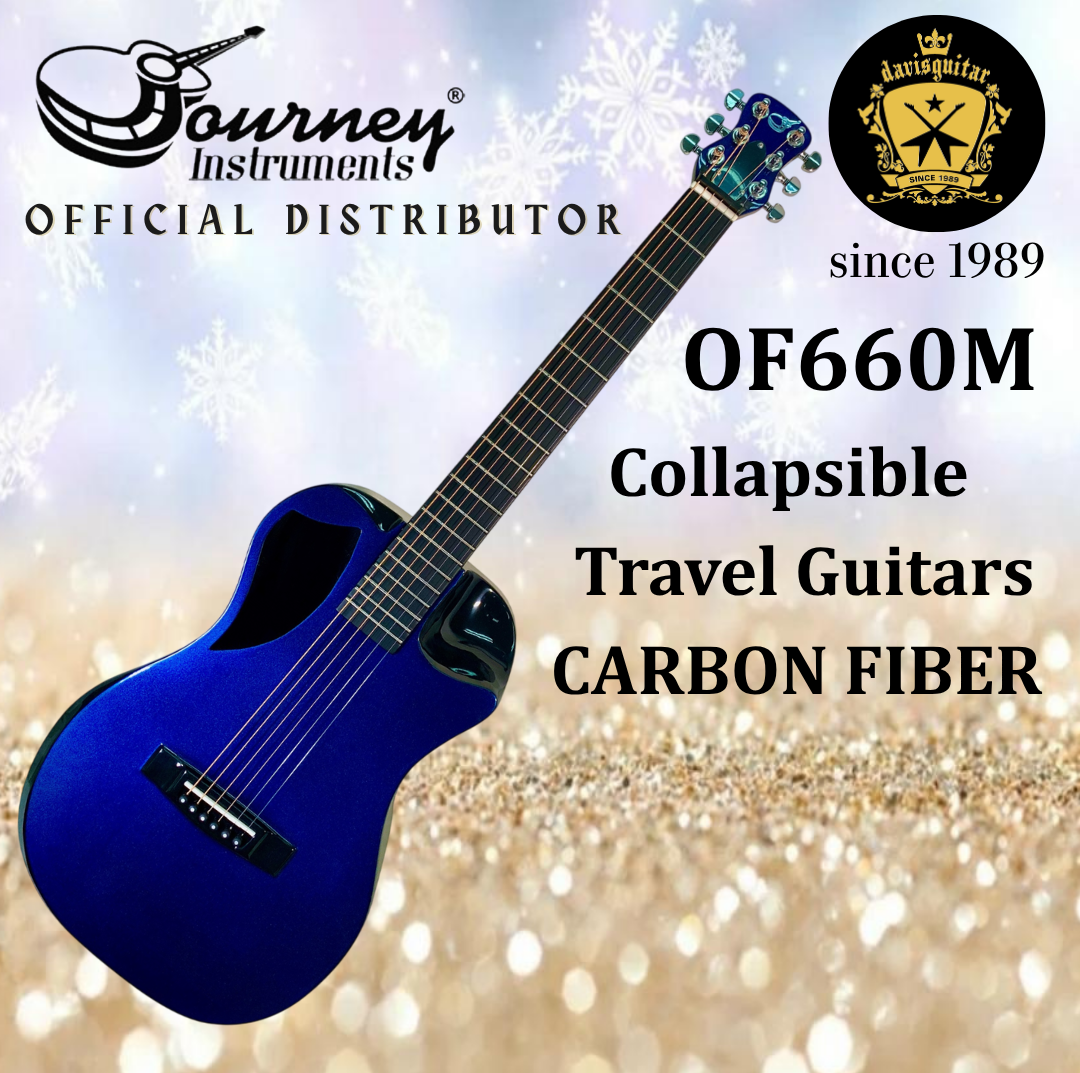 Journey Instruments Travel Acoustic Guitar Carbon Fiber Collapsible Neck OF660BP Gloss Purple Blue