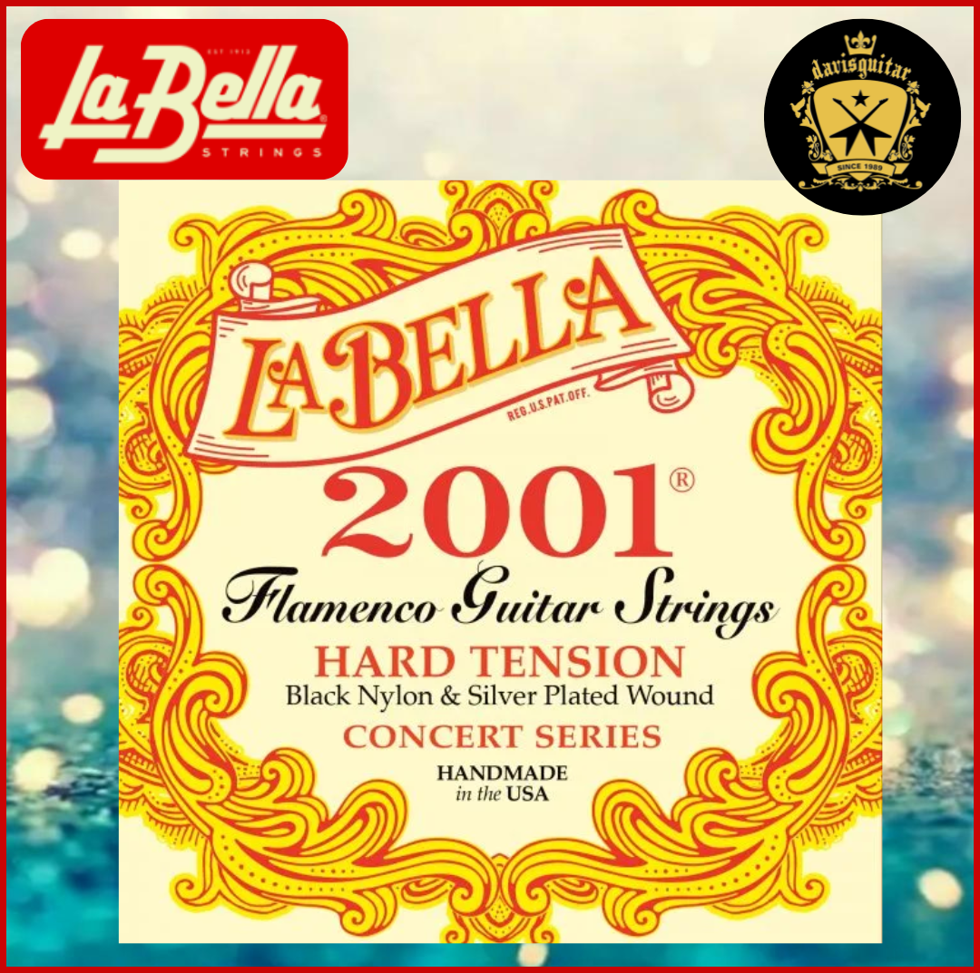 La Bella 2001 Flamenco Guitar Strings Hard Tension Black Nylon and Silver Plated Wound