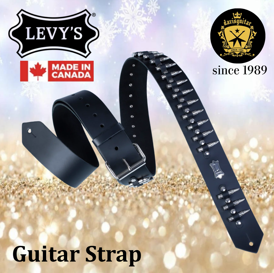 Levy's Leather PM28-2B-BLK Rebel Leathers Series Guitar Strap Black Bullet