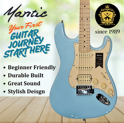 Mantic Beginner Electric Guitar Baby Blue Strat Style S/S/H pickup MST-100H with bag