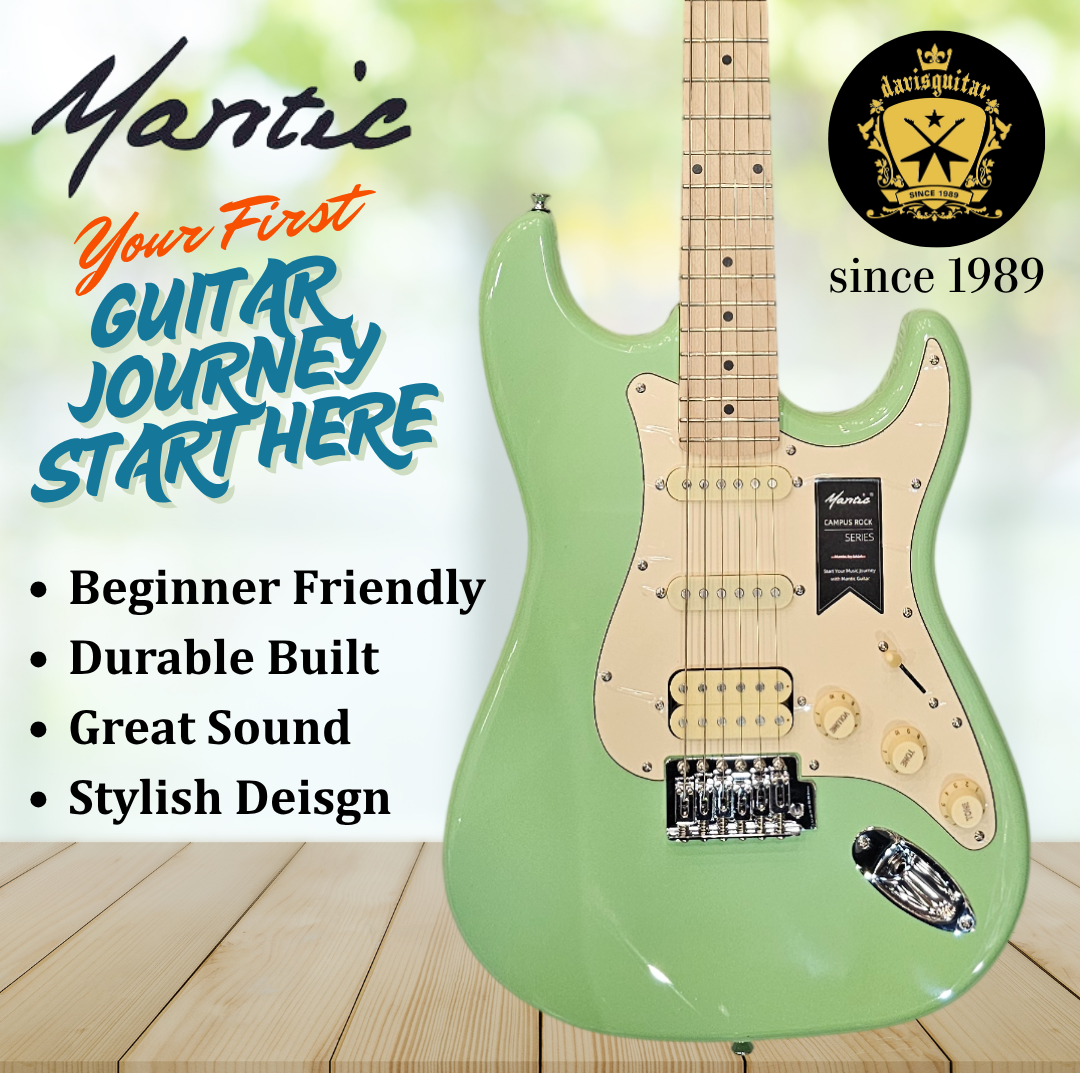 Mantic Beginner Electric Guitar Vibrant Green Strat Style S/S/H pickup with Bag