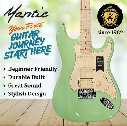 Mantic Beginner Electric Guitar Vibrant Green Strat Style S/S/H pickup with Bag