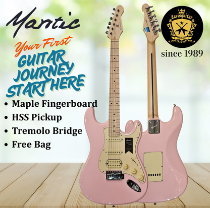 Mantic Beginner Electric Guitar Pastel Pink Strat Style S/S/H pickup MST-100H with Bag