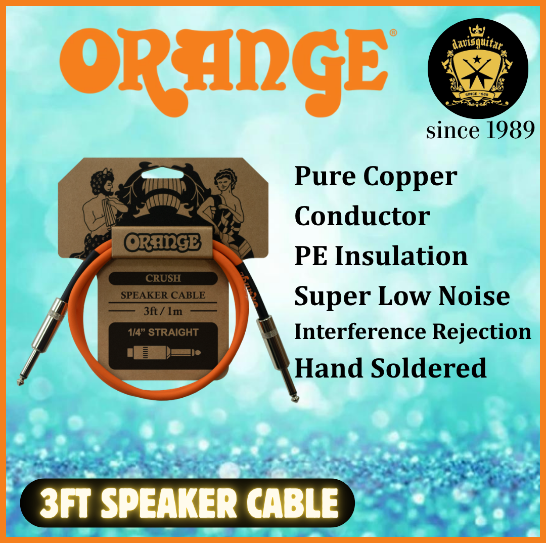 Orange Amp 10ft Guitar Cable Straight to L Pure Copper Conductor Hand-Soldered