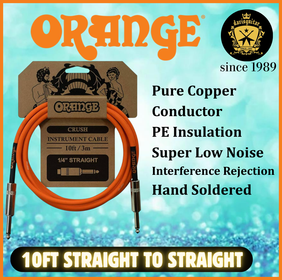 Orange Amp 10ft Guitar Cable Straight to Straight Pure Copper Conductor Hand-Soldered