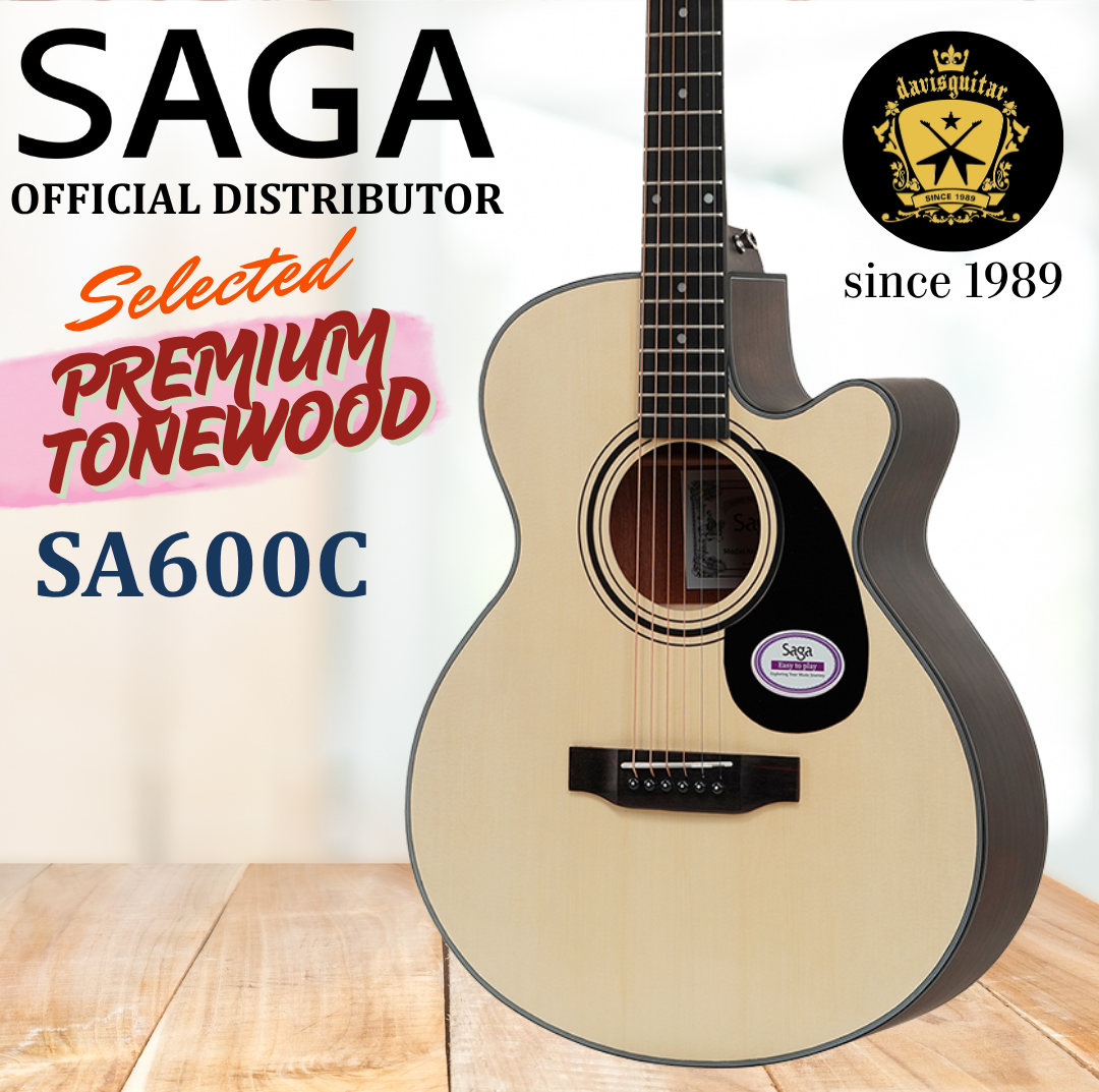 Saga Acoustic Guitar SA600C Auditorium Cutaway 40 Inches with Bag