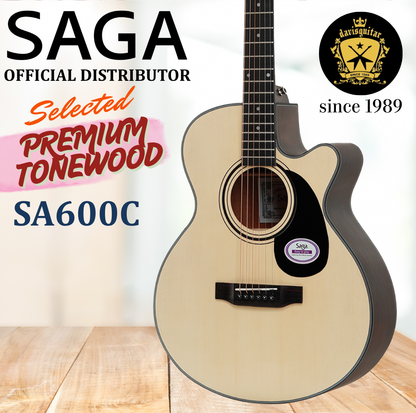 Saga Acoustic Guitar SA600C Auditorium Cutaway 40 Inches with Bag