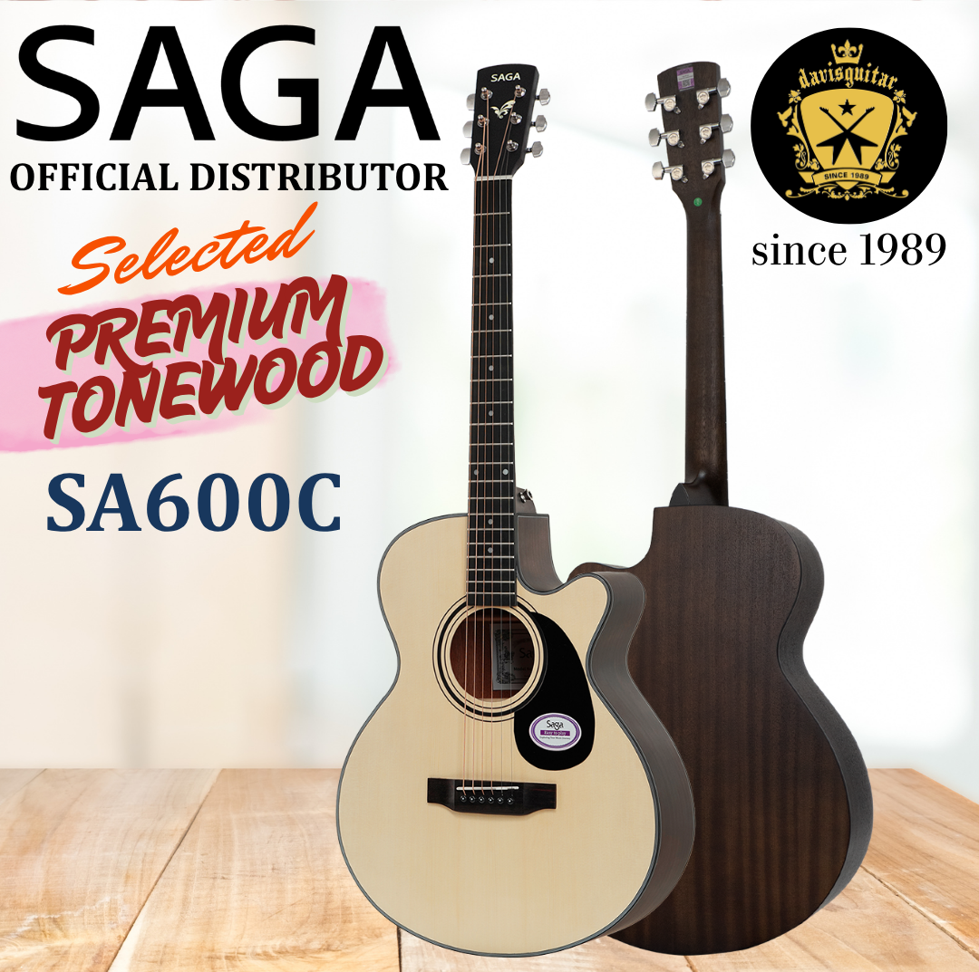 Saga Acoustic Guitar SA600C Auditorium Cutaway 40 Inches with Bag